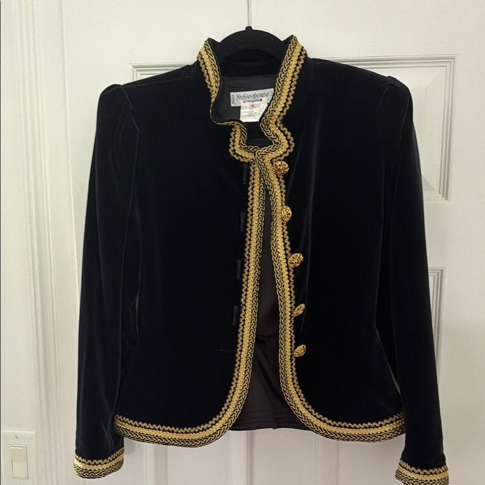 Vintage Yves Saint Laurent Black Velvet Blazer with Gold Braid Trim